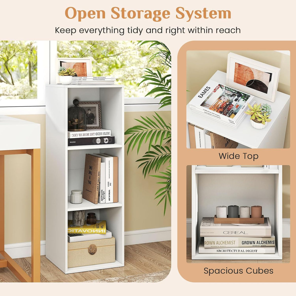 Goflame 3-Cube Modern Bookcase, Vertical or Horizontal