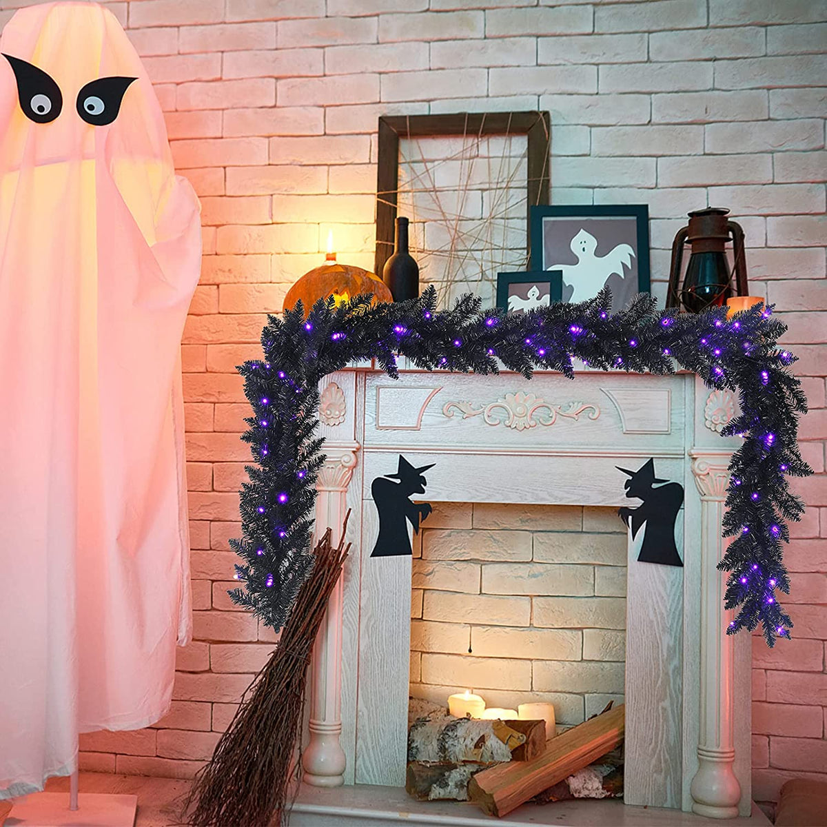 9FT Black Halloween Garland with Lights - GoflameUS
