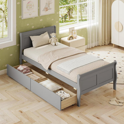 Goflame Twin/ Full/ Queen Bed with 2 Storage Drawers Wood Platform Bed with Headboard & Footboard