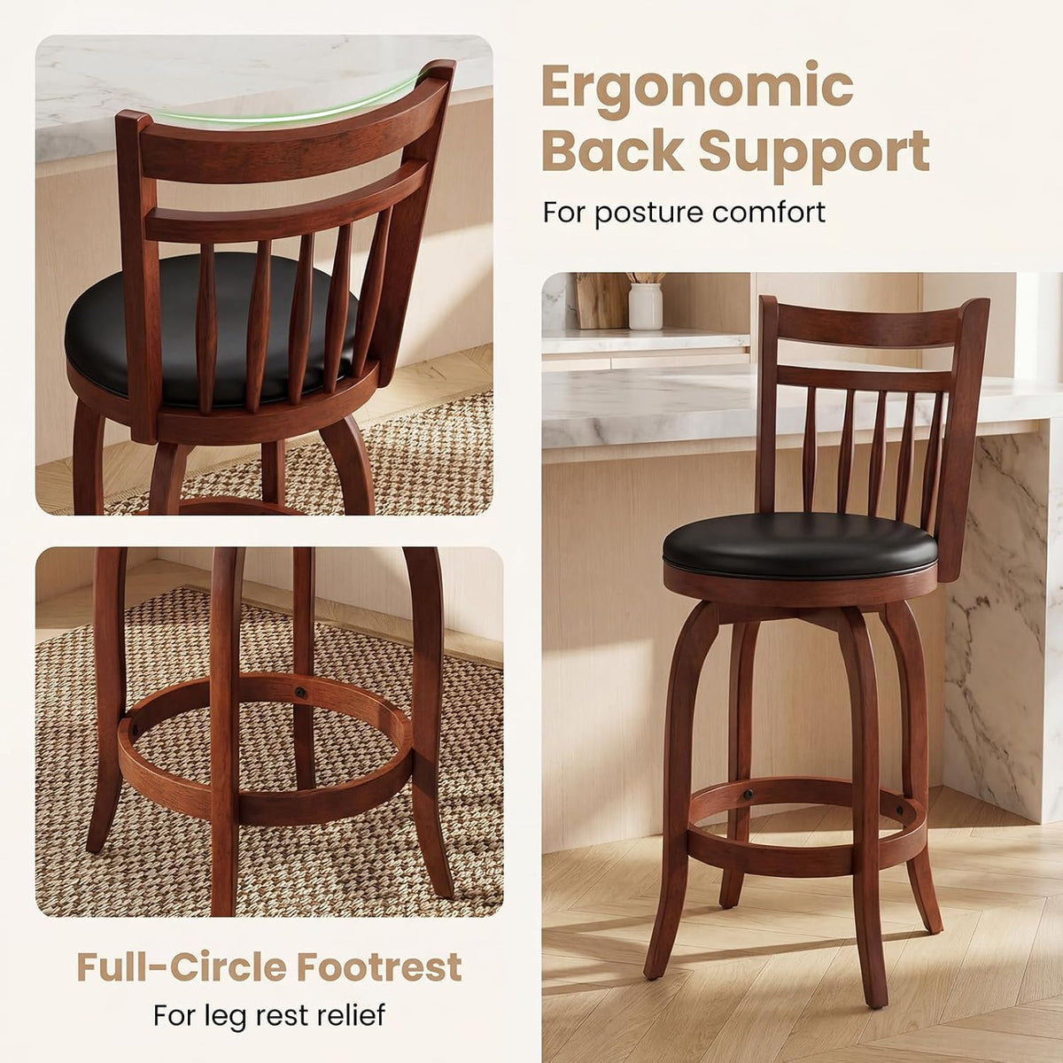 Goflame Swivel Bar Stools Set of 2, 24 Inch Counter Height Barstools | 360° Rotating Bar Chairs w/Footrest