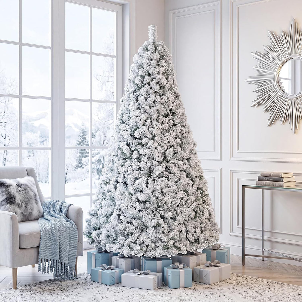 GOFLAME Artificial Christmas Tree Snow Flocked