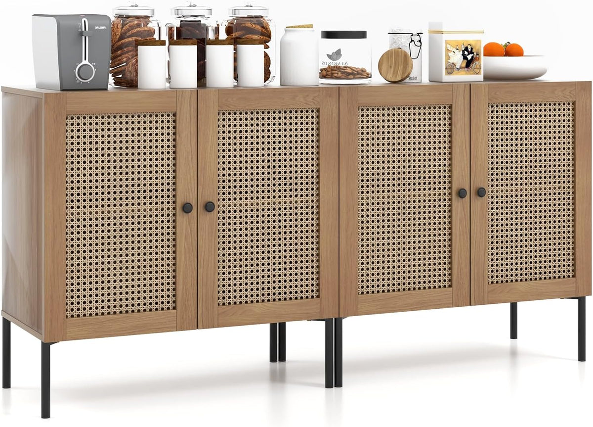 Goflame Buffet Cabinet, Wood Sideboard Storage Cabinet with Rattan Door, 3-Position Adjustable Shelf