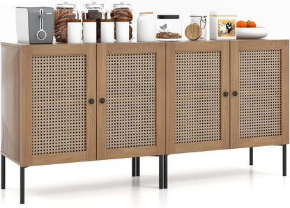 Goflame Buffet Cabinet, Wood Sideboard Storage Cabinet with Rattan Door, 3-Position Adjustable Shelf