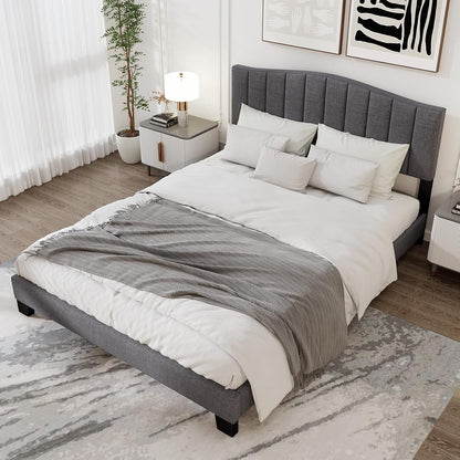 Goflame Queen Bed Framewith Adjustable Arch Tufted Headboard Mattress Foundation