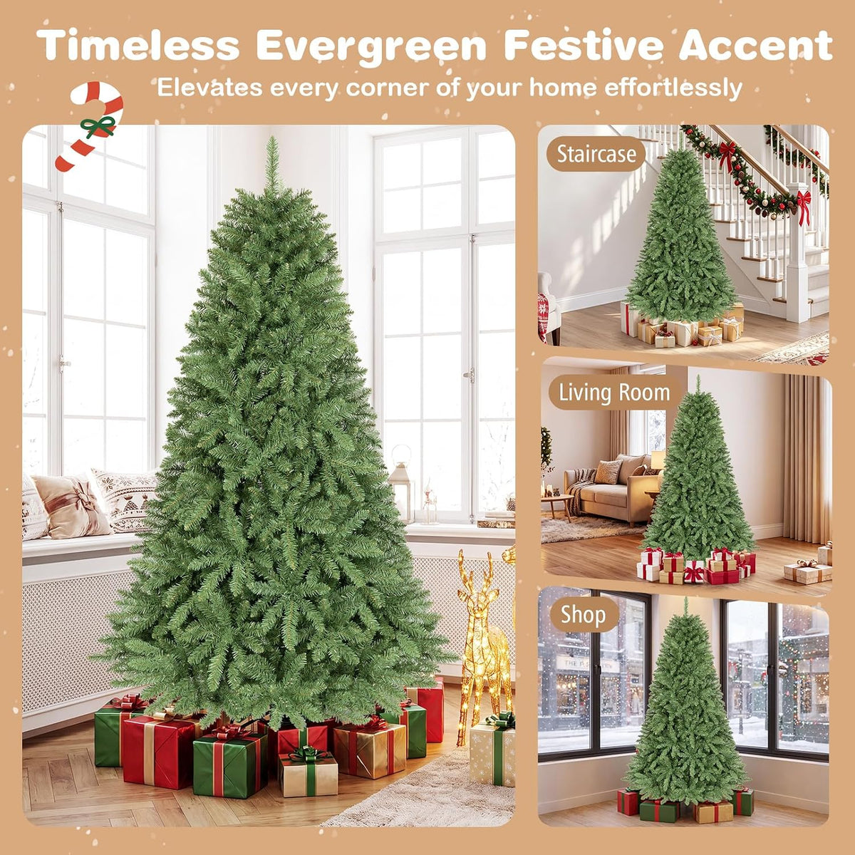 GOFLAME Artificial Christmas Tree with Folding Metal Stand Green