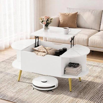 Goflame Lift Top Coffee Table with Storage, 39.5" Faux Marble Center Table