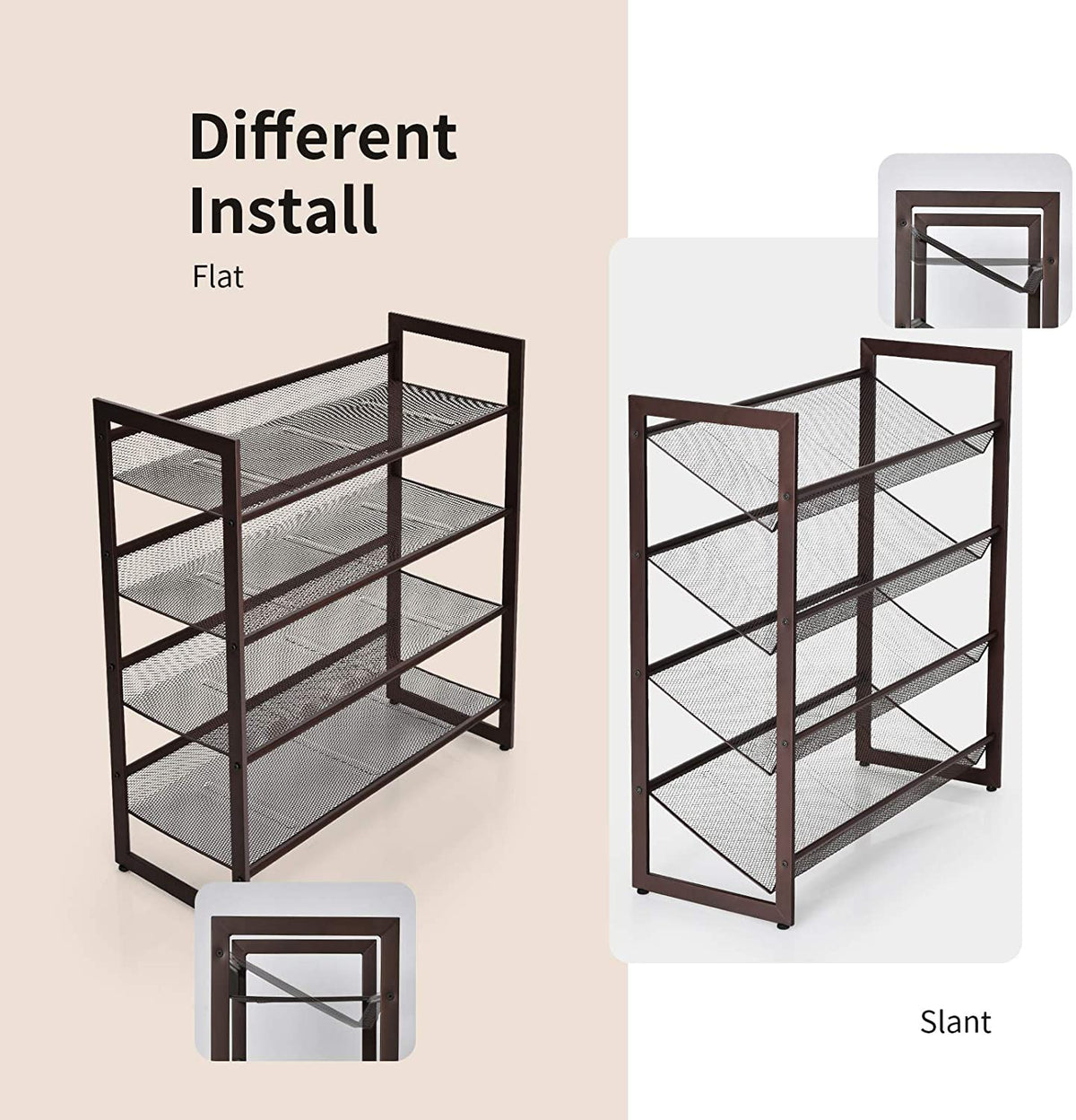 4-Tier Metal Shoe Rack, Shoe Storage Organizer - Goflameus