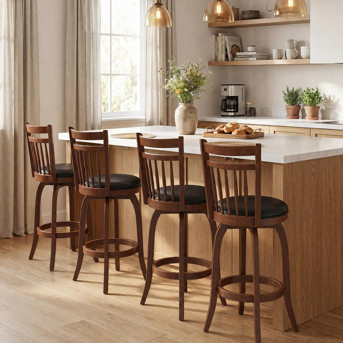 Goflame Swivel Bar Stools Set of 2, 24 Inch Counter Height Barstools | 360° Rotating Bar Chairs w/Footrest