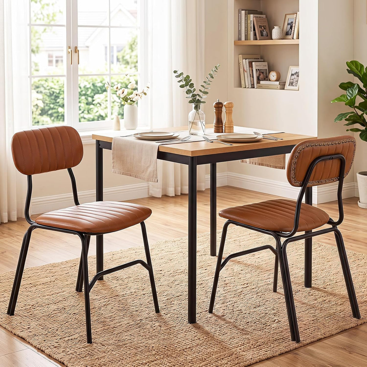 Goflame Metal Dining Chairs PU Leather Upholstered Kitchen Chairs | Modern Dining Room Chair w