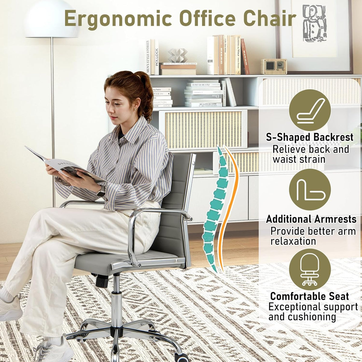 Goflame Leather Office Chair,Ergonomic Computer Desk Chair
