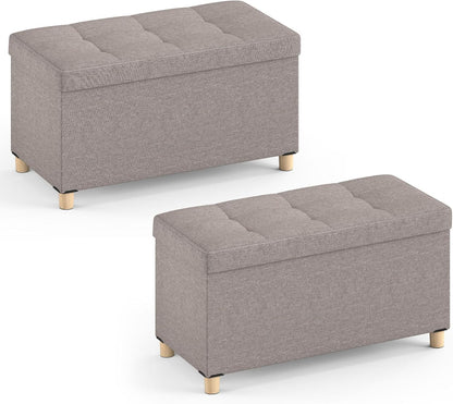 Goflame 30 Inches Storage Ottoman Bench with Tray and Rubber Wood Legs