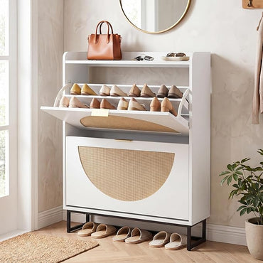 Goflame Narrow Shoe Storage Cabinet with 2 Flip Drawers