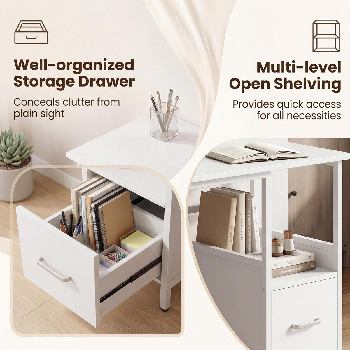 Goflame White Computer Desk, Writing Desk w/Open Shelf and Storage Drawer
