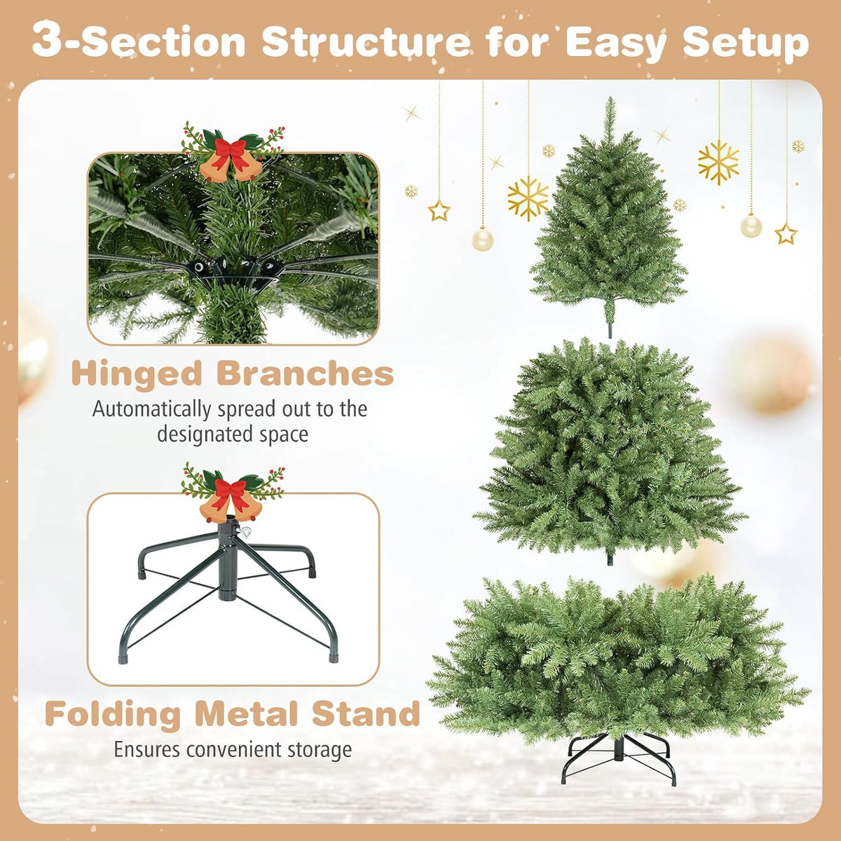 GOFLAME Artificial Christmas Tree with Folding Metal Stand Green