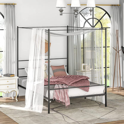 Goflame Full Size Metal Canopy Bed Frame, Modern Platform Bed Frame with 4 Poster & Headboard