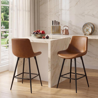 Goflame 24 Inch Faux Leather Upholstered Bar Stools Set of 2 | Counter Height Barstool with Backs & Footrests