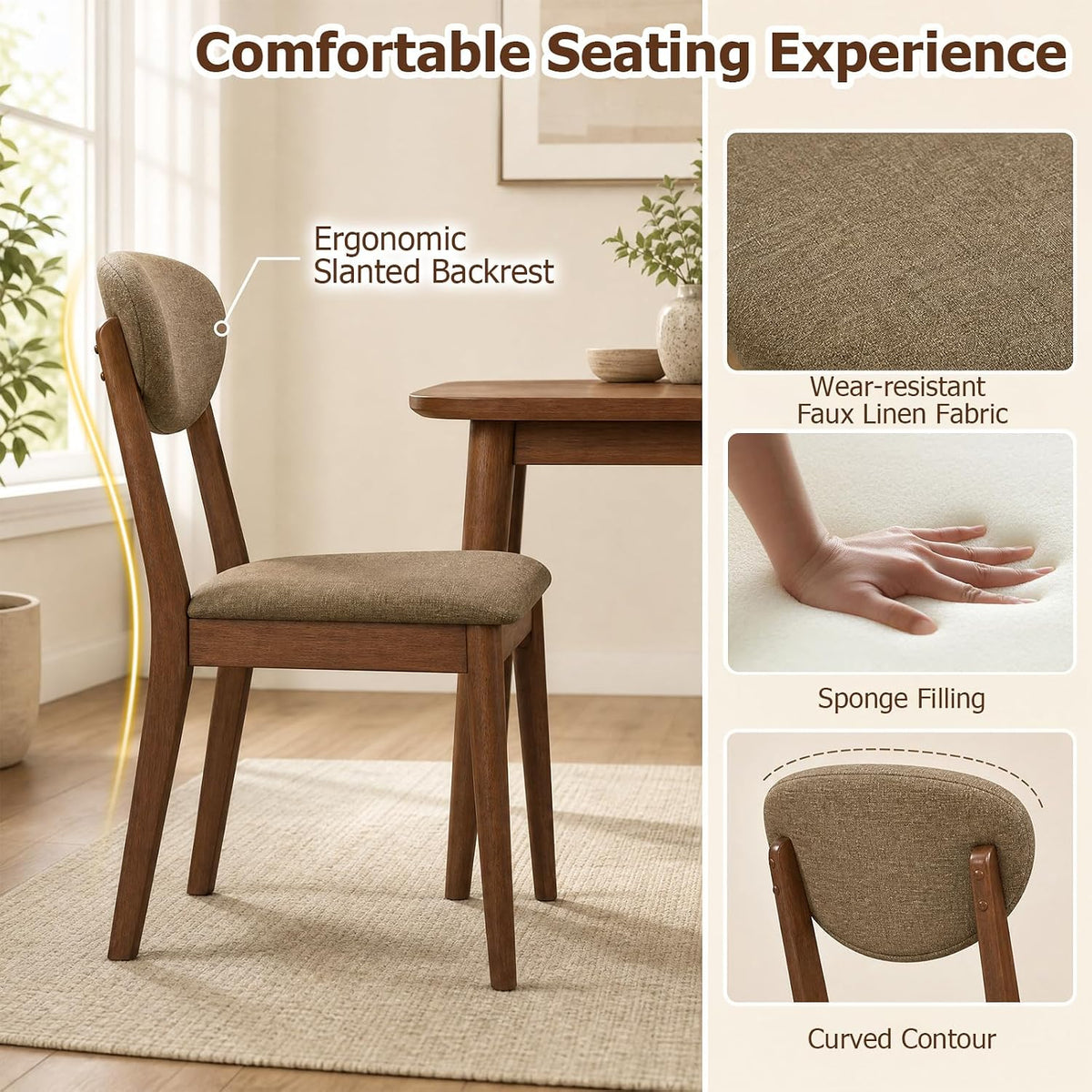 Goflame Wooden Dining Chairs Set of 4, Upholstered Kitchen Chairs | Farmhouse Dining Room Chair w/ Padded Seat & Back