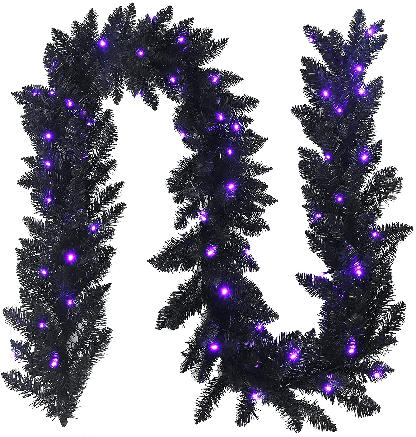 9FT Black Halloween Garland with Lights - GoflameUS
