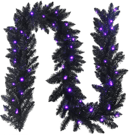 9FT Black Halloween Garland with Lights - GoflameUS