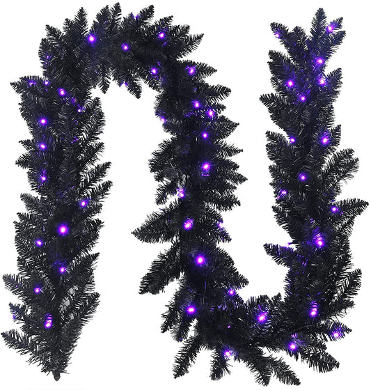 9FT Black Halloween Garland with Lights - GoflameUS