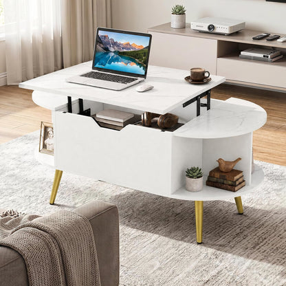 Goflame Lift Top Coffee Table with Storage, 39.5" Faux Marble Center Table
