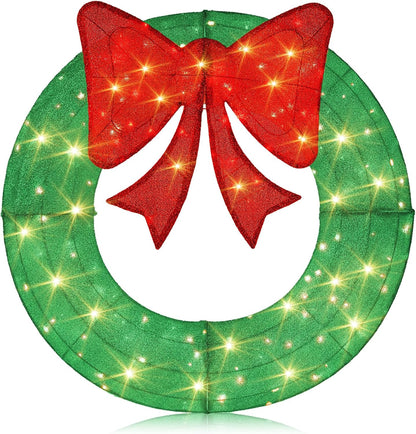 Goflame 48 Inch Pre-Lit Christmas Wreath, Indoor/Outdoor Xmas Decoration with 200 LED Lights