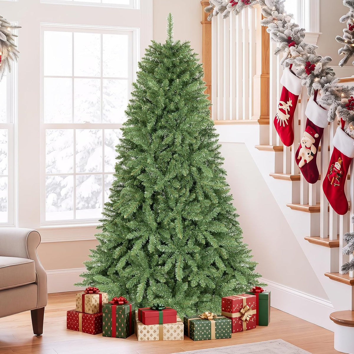 GOFLAME Artificial Christmas Tree with Folding Metal Stand Green