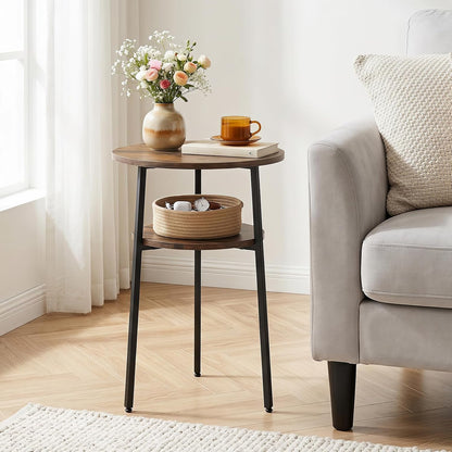 Goflame Round Side Table, 2-Tier End Table w/Metal Frame | Accent Nightstand Bedside Table w/ Storage Shelf for Small Space Sofa Couch Side