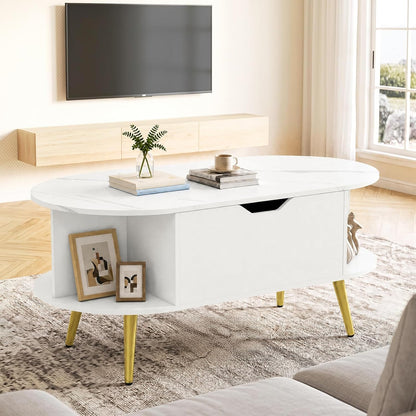 Goflame Lift Top Coffee Table with Storage, 39.5" Faux Marble Center Table