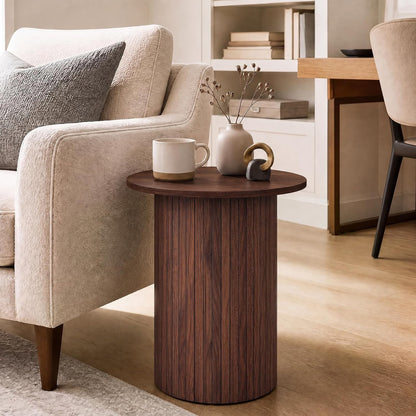 Goflame Round Side Table, Fluted Mid Century Modern Drum End Table | 22.5‘’ Wooden Pedestal Accent Nightstand for Bedroom