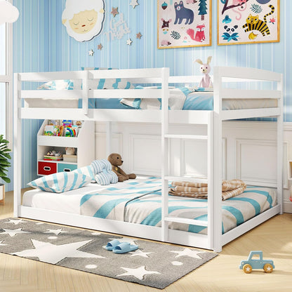 Goflame Full Over Full Bunk Bed Solid Wood Kids Bunk Bed with Full-Length Guardrails
