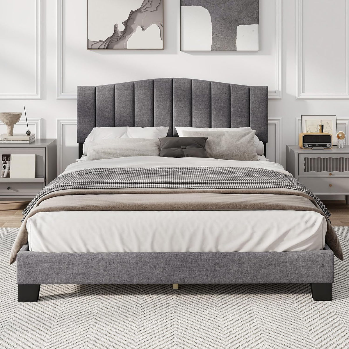 Goflame Queen Bed Framewith Adjustable Arch Tufted Headboard Mattress Foundation