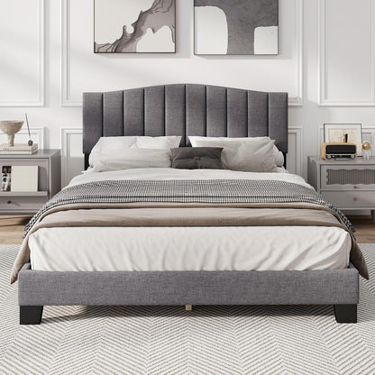 Goflame Queen Bed Framewith Adjustable Arch Tufted Headboard Mattress Foundation