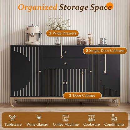 Goflame Modern Sideboard Buffet Cabinet with Storage & 2 Drawers| Coffee Bar Cabinet w/ Geometric Design