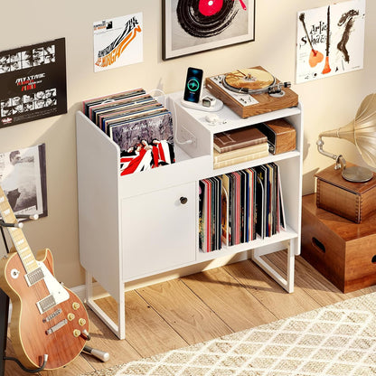 Goflame Record Player Stand with Open Shelf & Cabinet Hold Up to 250 Albums