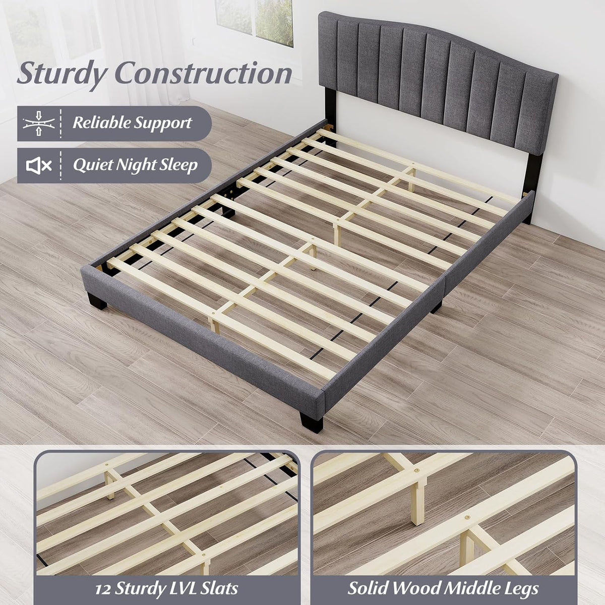 Goflame Queen Bed Framewith Adjustable Arch Tufted Headboard Mattress Foundation