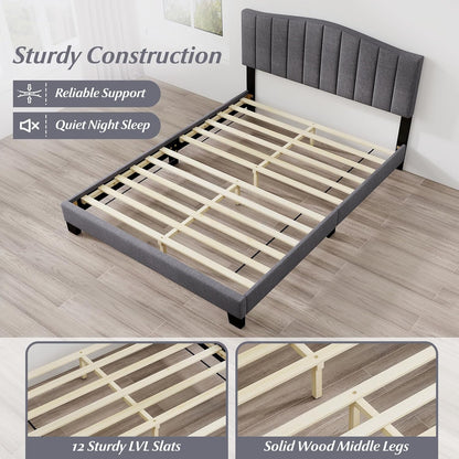 Goflame Queen Bed Framewith Adjustable Arch Tufted Headboard Mattress Foundation