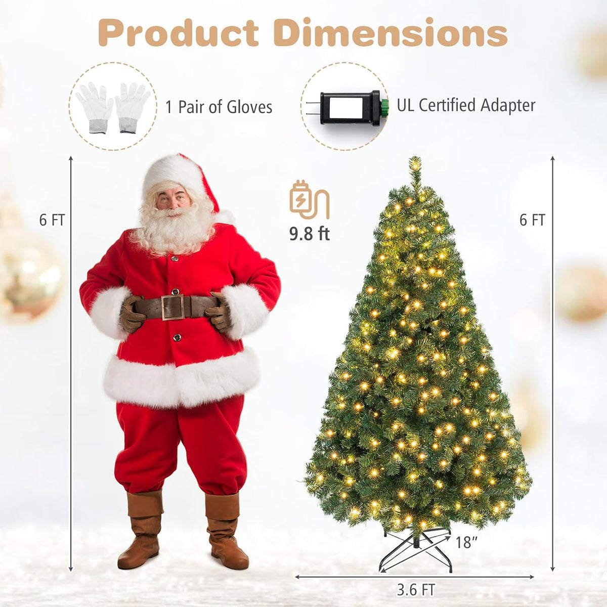GOFLAME 6FT Pre-lit Christmas Tree with 230 Warm White LED Lights