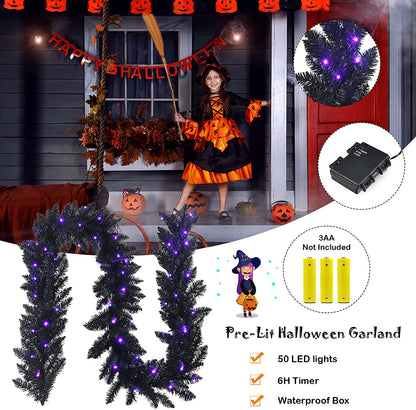 9FT Black Halloween Garland with Lights - GoflameUS