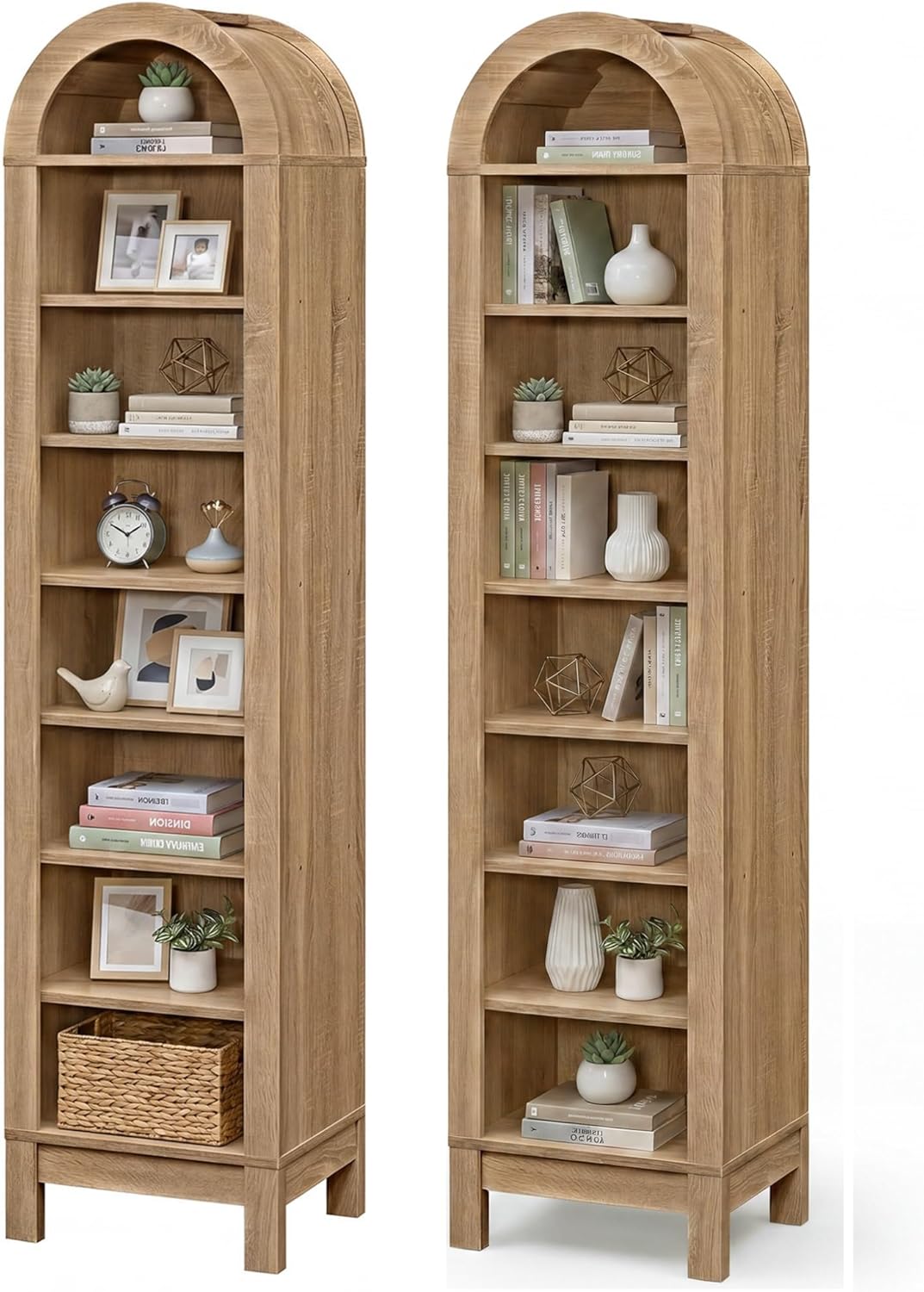 Goflame 71" Tall 8-Tier Arched Modern Bookshelf with 3 Adjustable Shelves (1/2)