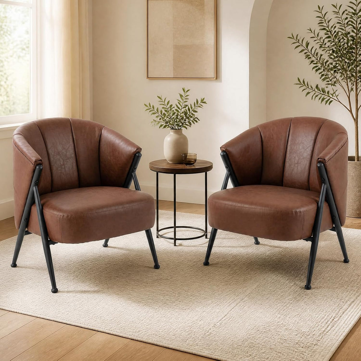 Goflame Mid Century Modern Accent Chair w/Curved Backrest & Wide Seat