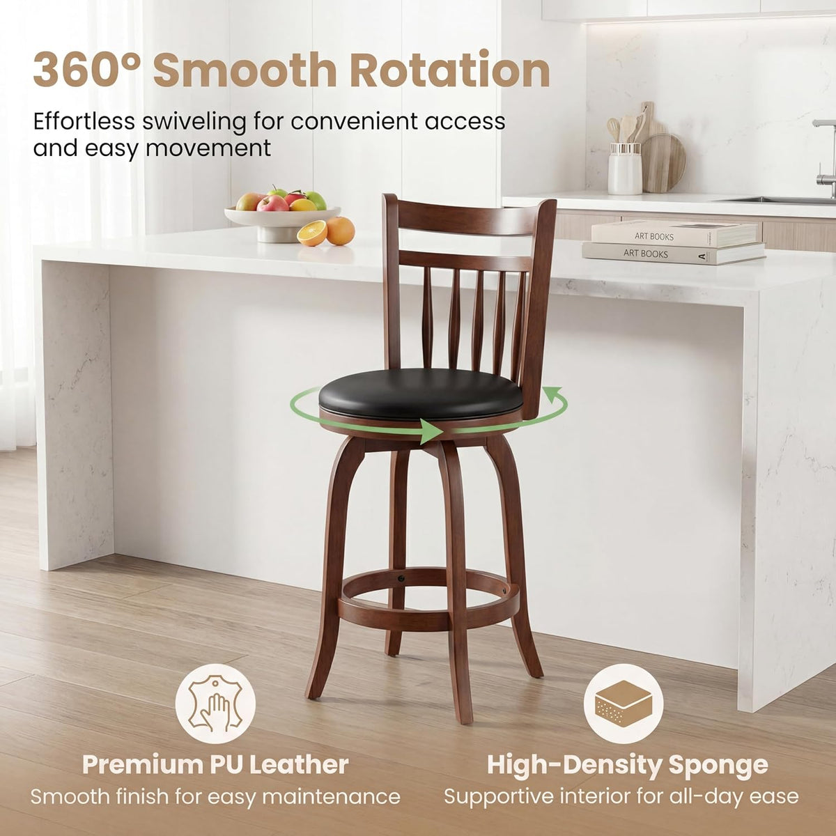 Goflame Swivel Bar Stools Set of 2, 24 Inch Counter Height Barstools | 360° Rotating Bar Chairs w/Footrest