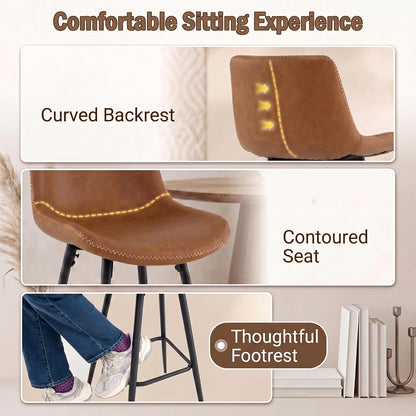 Goflame 24 Inch Faux Leather Upholstered Bar Stools Set of 2 | Counter Height Barstool with Backs & Footrests