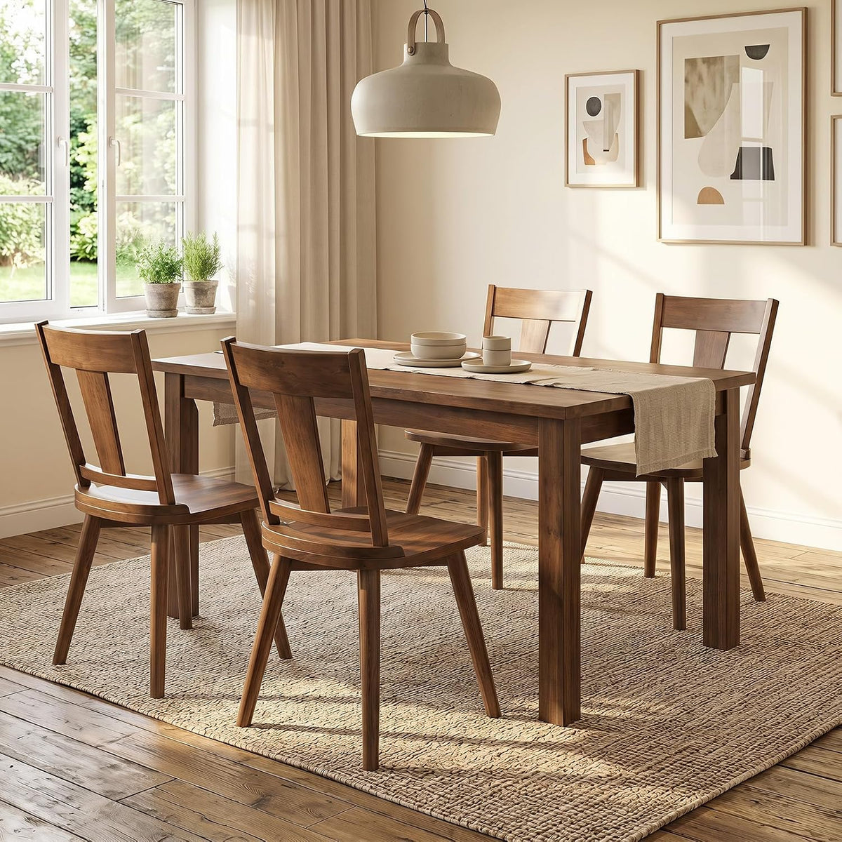 Goflame Wooden Dining Chairs Set of 2, Solid Wood Kitchen Chairs | Modern Farmhouse Dining Room Chairs w/Hollowed Backrest