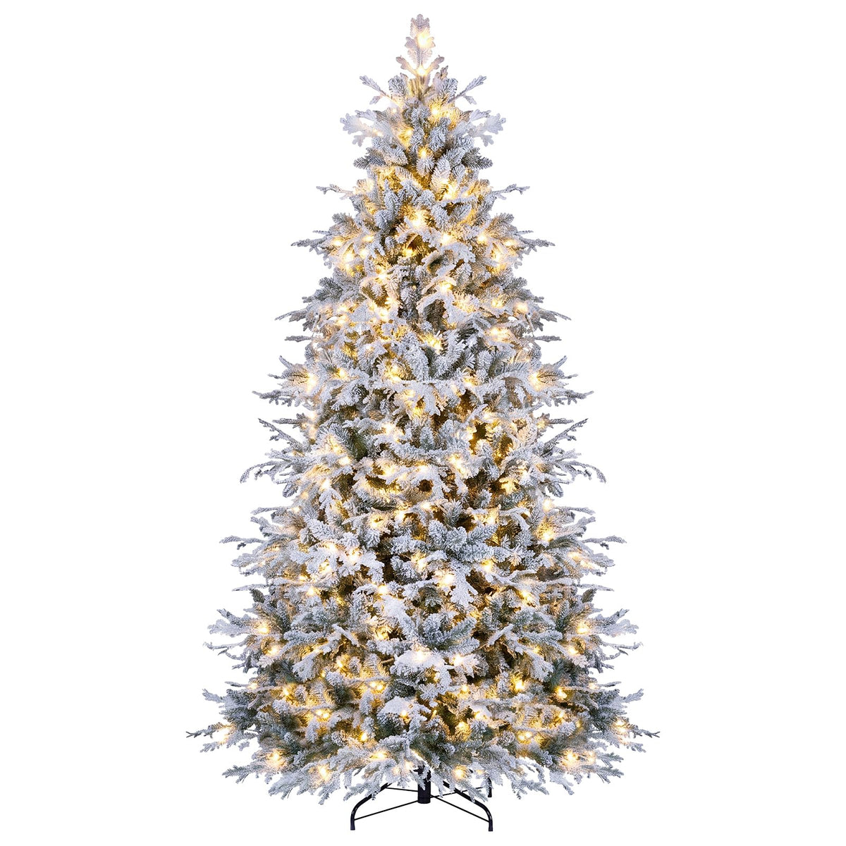 GOFLAME 5/6/7/8FT Pre-lit Christmas Tree | Snow Flocked Artificial Xmas Tree