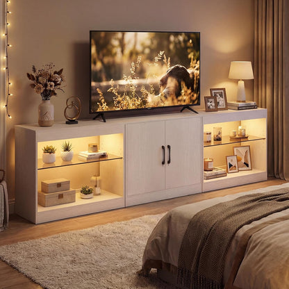 Goflame LED TV Stand for 85 Inch TV | Modern Entertainment Center with Power Outlets