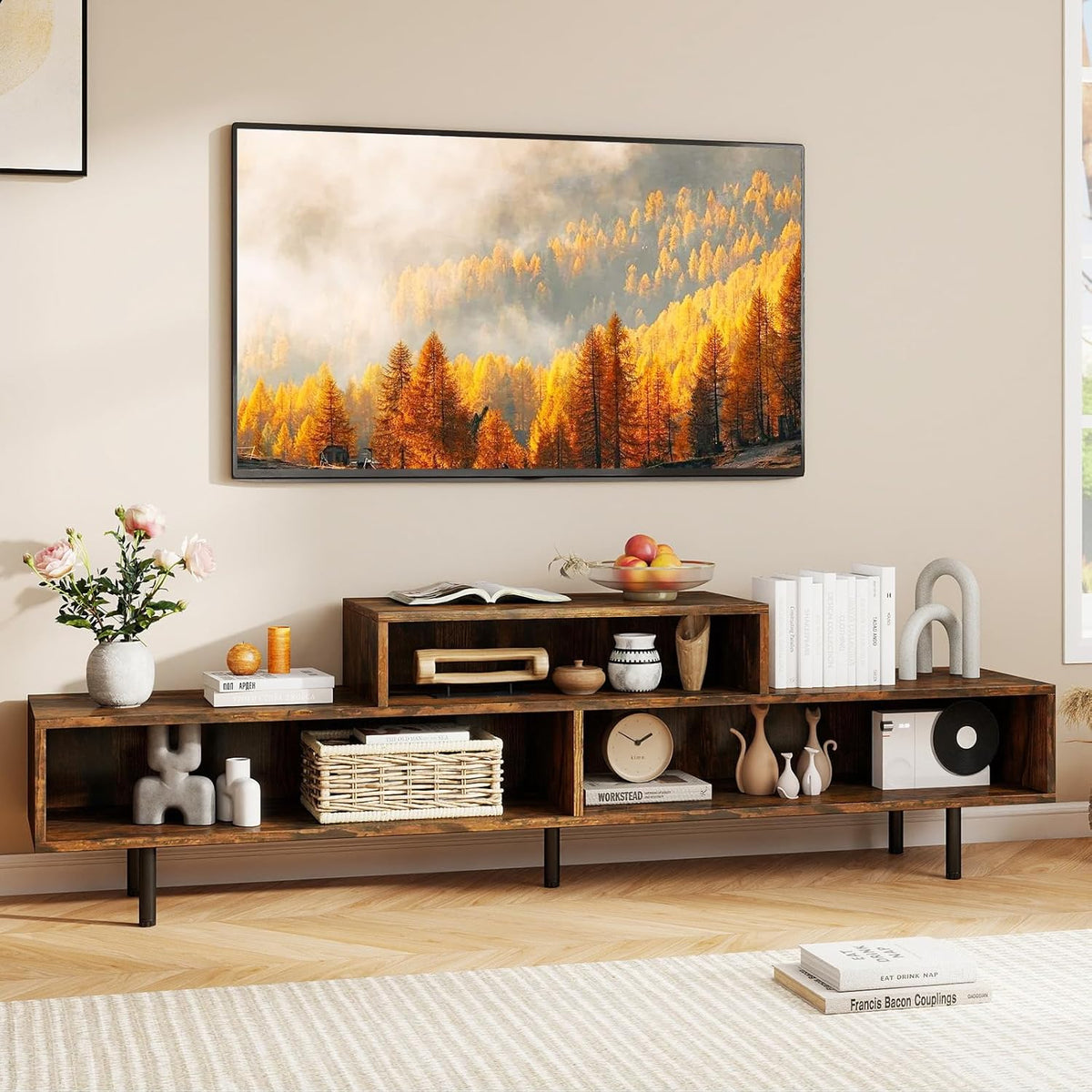 Goflame 3 Cubby TV Stand for 55/65/70 Inch TV | 63" Modern Entertainment Center