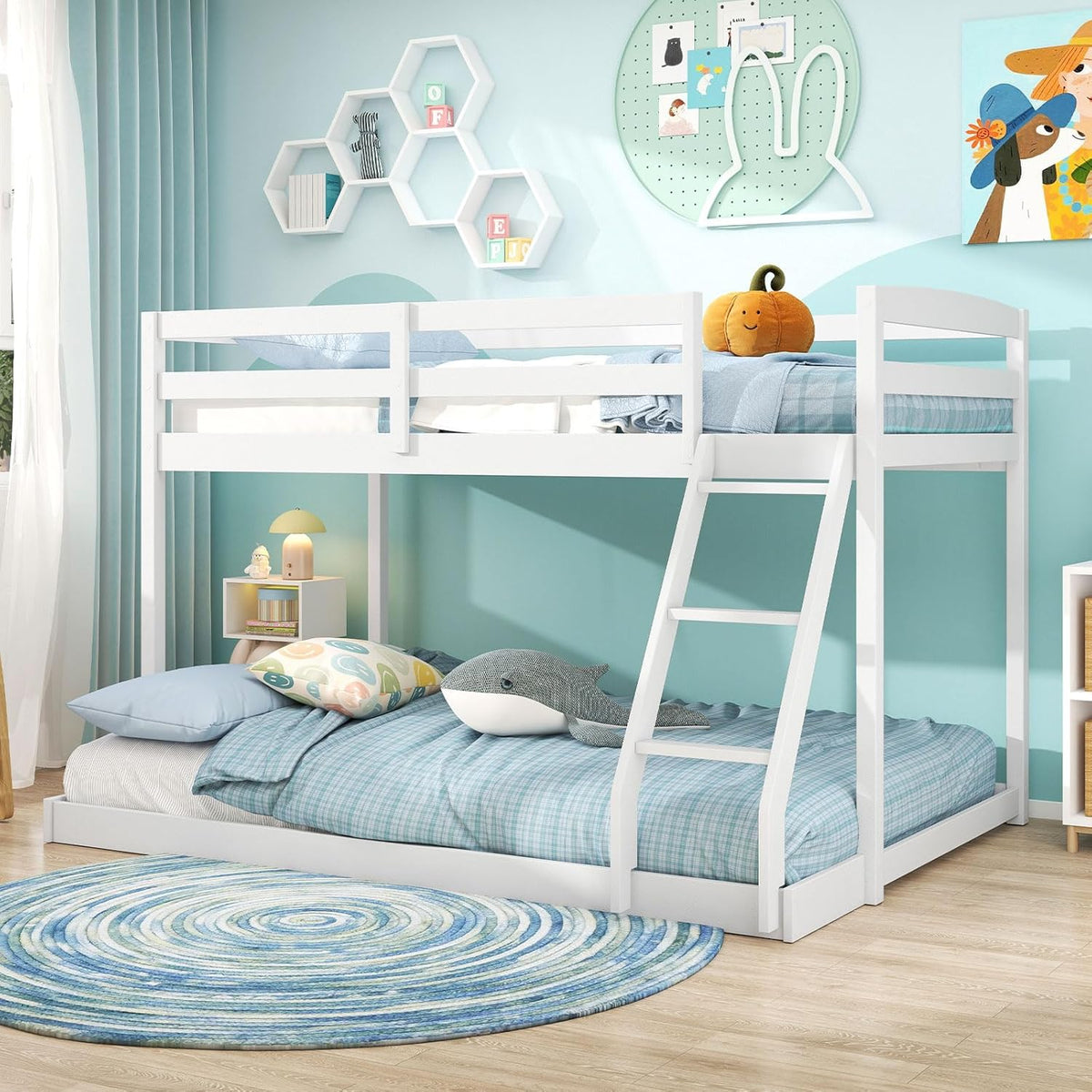Goflame Twin Over Full Bunk Bed Solid Wood Kids Bunk Bed with Full-Length Guardrails & Ladder