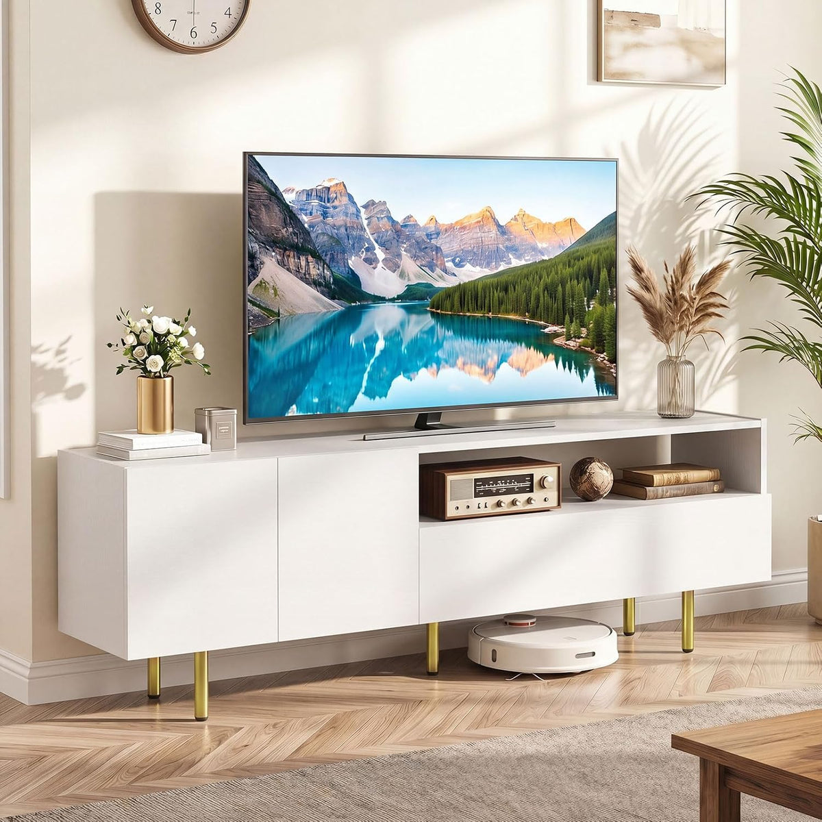 Goflame Wooden TV Stand for TVs up to 70" with Storage Cabinet
