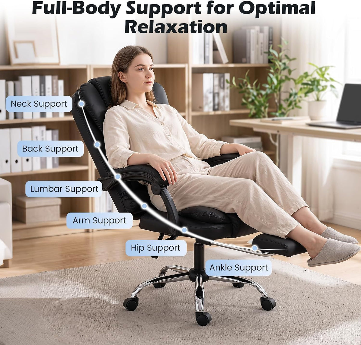Goflame Massage Office Chair, Comfy Desk Chair with Foot Rest, Black | Executive Chair with Adjustable Reclining Backrest